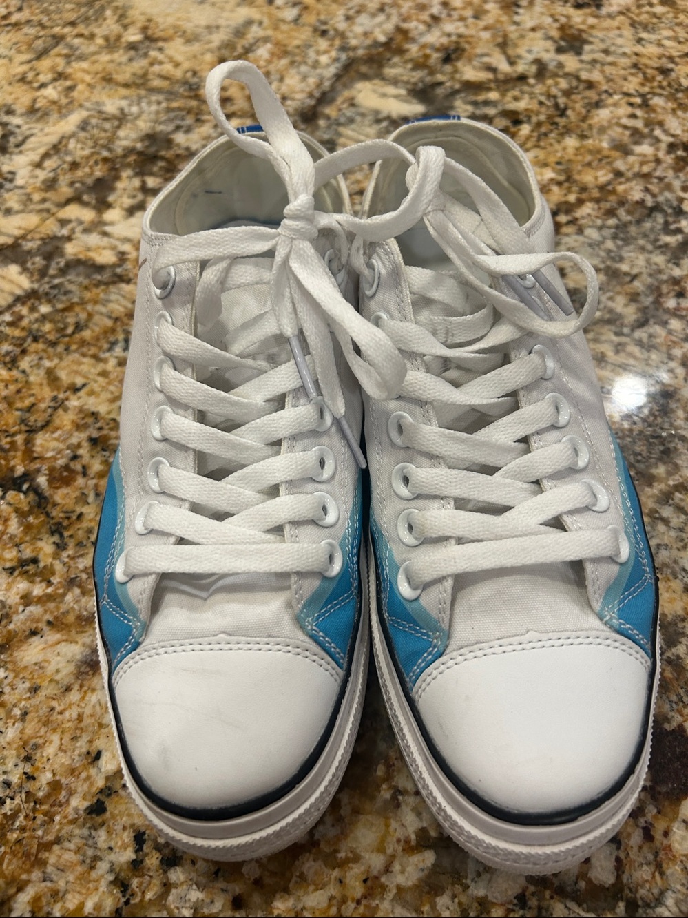 White & Turquoise Low-Top Canvas Sneakers